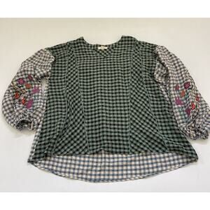 Easel Los Angeles Anthropologie EMBROIDERED Shirt Baggy Oversized Boho‎ BLUE